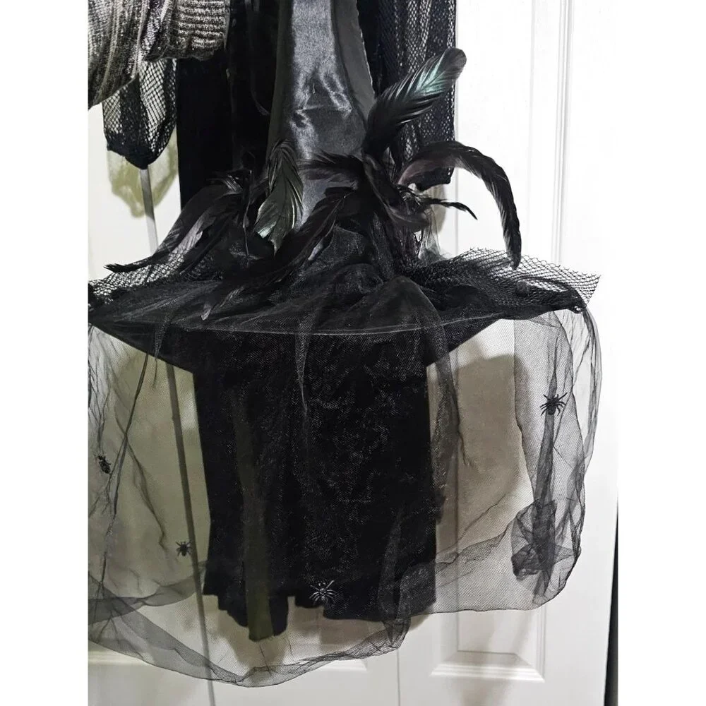 Goth Maiden Witch Costume Girl 4-6 Victorian Velvet Dress Feathered Deluxe Hat